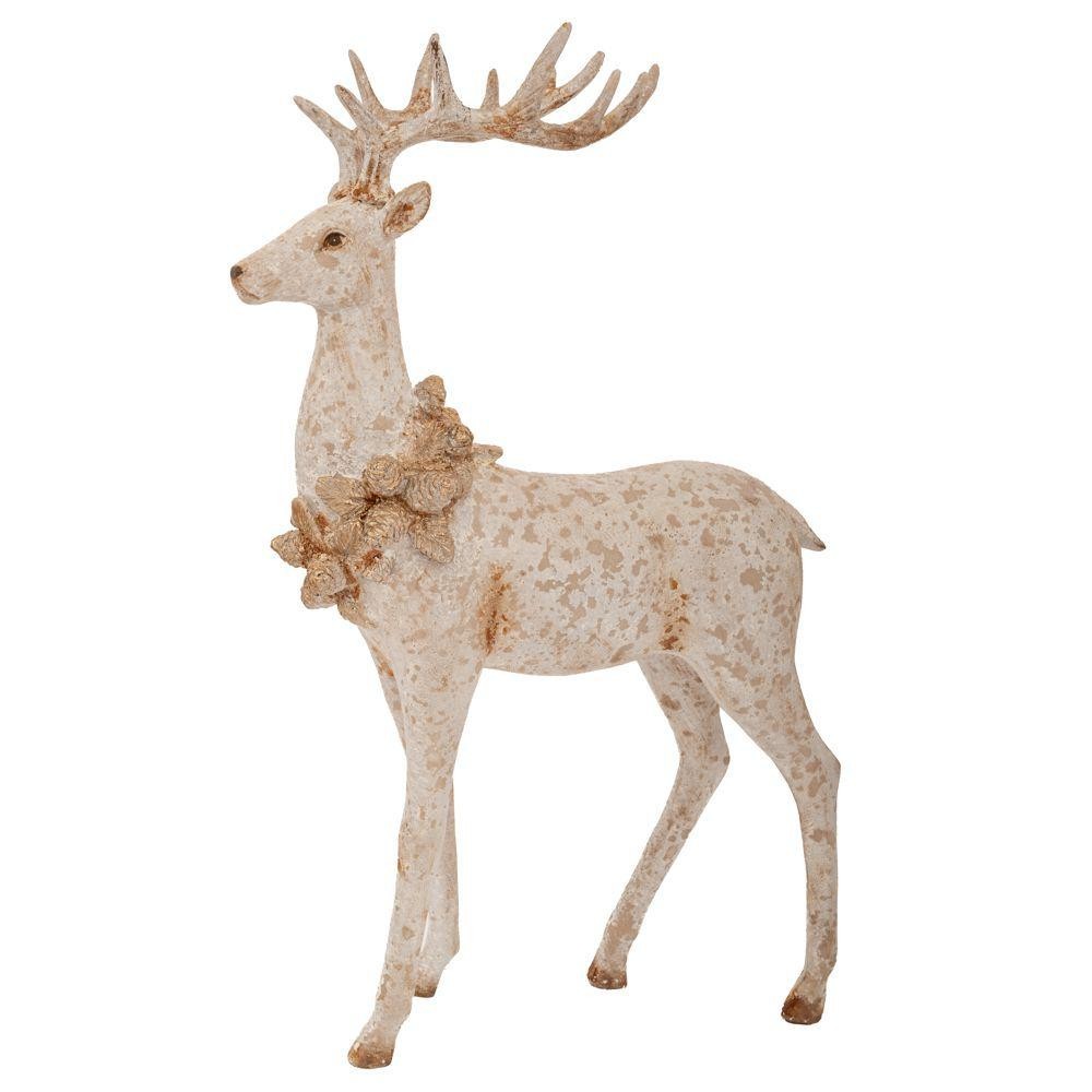 CERVO IN PIEDI BIANCA CON CORNA DORATE 32X15,5X50,5CM